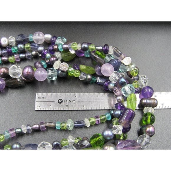 20" Sterling Silver Amethyst Pearl Peridot Quartz Necklace Vintage Minimalist - Picture 6 of 7
